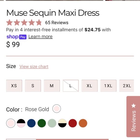 Baltic Born Muse Sequin Maxi Dress, Size L, Rose Gold - Picture 8 of 11